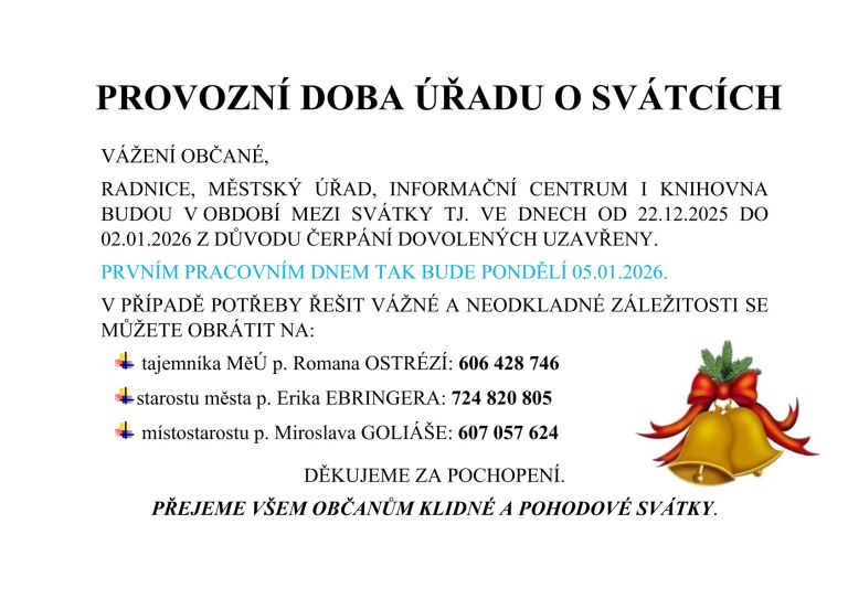 PROVOZNÍ DOBA SVÁTKY 2025-2026