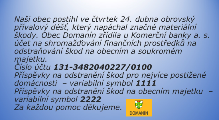 Konto pro obec Domanín